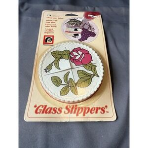 Vtg 1984 Phoenixware Wine GLASS SLIPPERS Roses Cover Holder Coaster Cottage Core